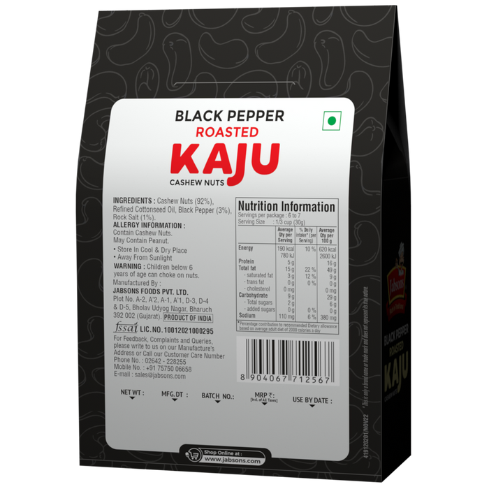 Jabsons Black Pepper Roasted Kaju (Cashew) Nuts 200g