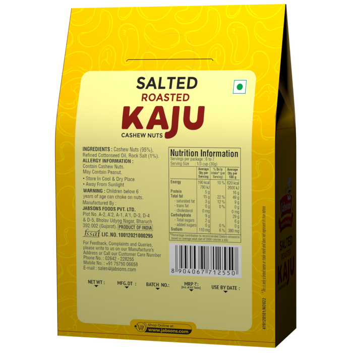 Jabsons Salted Roasted Kaju (Cashew) Nuts 200g