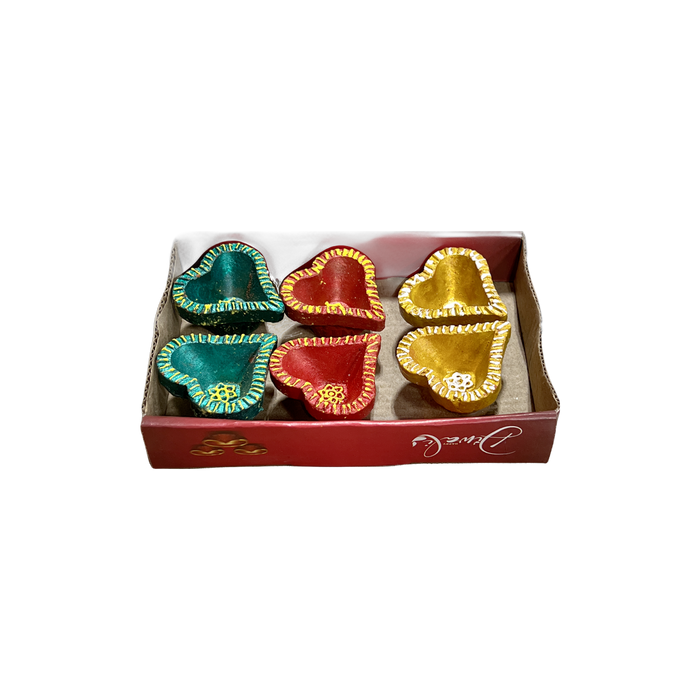 Colourful Heart Diya 6 Pcs