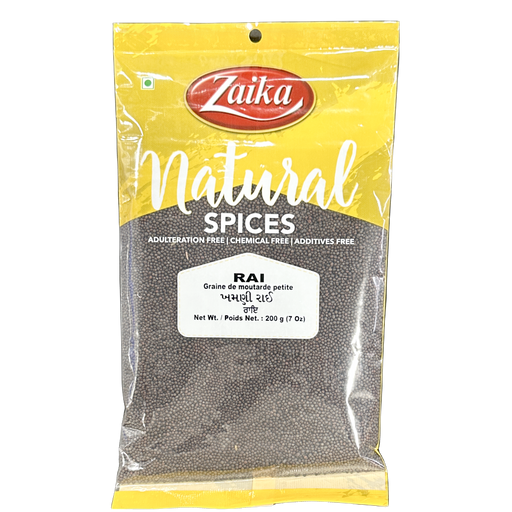 Zaika Khamani Rai Mustard Seeds 200g — close-up of whole black mustard seeds in retail pack