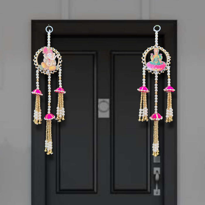 Flower And Beads Hanging Laxmi-Ganesh