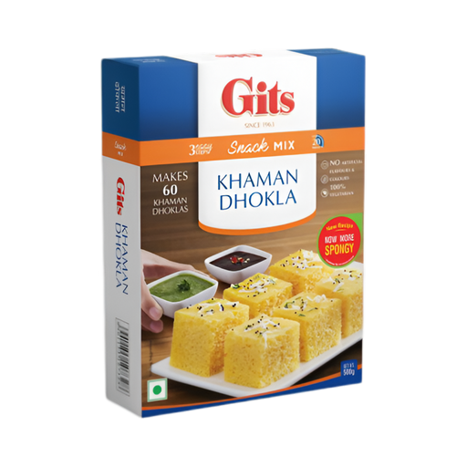 Gits Instant Mix Khaman Dhokla 500g — front of package with fluffy dhokla serving