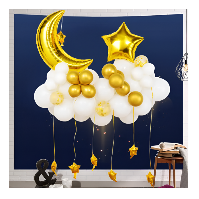 Moon-Star Shaped Balloons 54 Pcs Set For Muslim EID Mubarak Festival Home Decor, Ramadan Birthday Party Decoration.