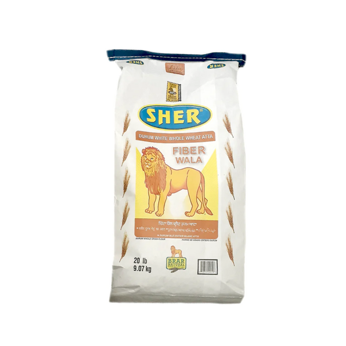 Sher Dhrum White Whole Wheat Atta (Fiber Wala) 20Lb - Flour | indian grocery store in Moncton