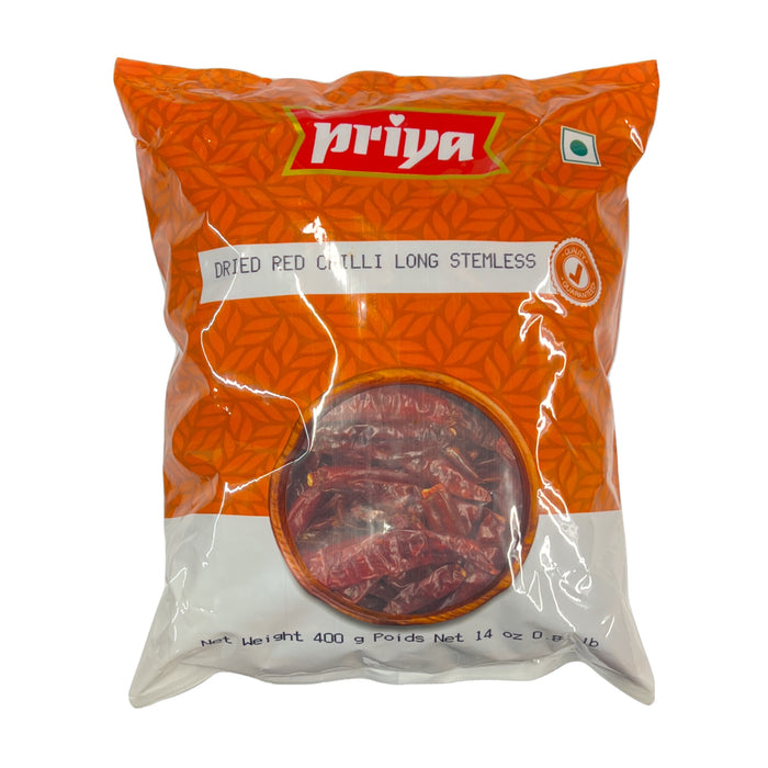 Priya Dried Red Chilli Long Stemless 400g