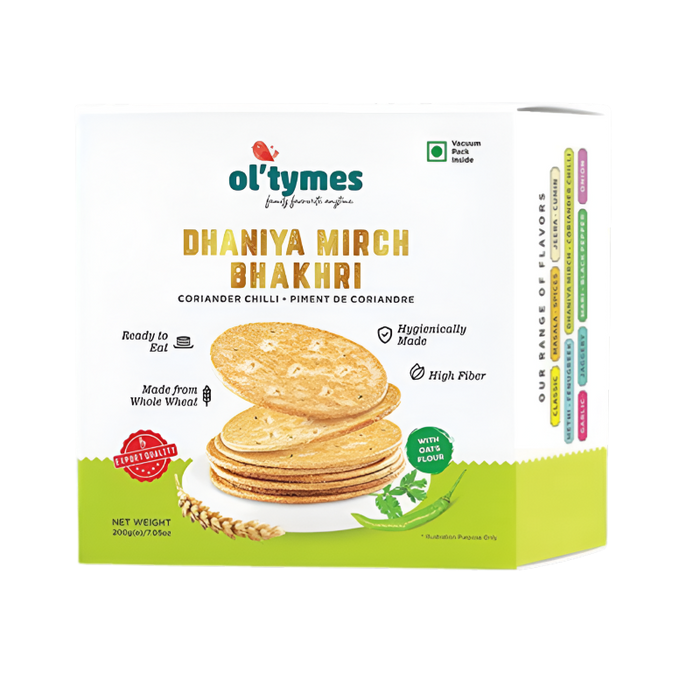 Oltymes Dhaniya Mirch Bhakhri (Corriander-Chilli) 200g - Snacks | indian grocery store in cornwall